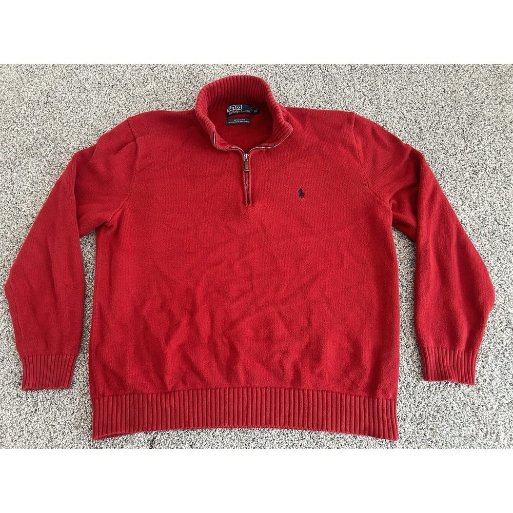 Mens Polo Ralph Lauren XL Exclusive of Decoration ¼ Zip Sweater Red Cotton